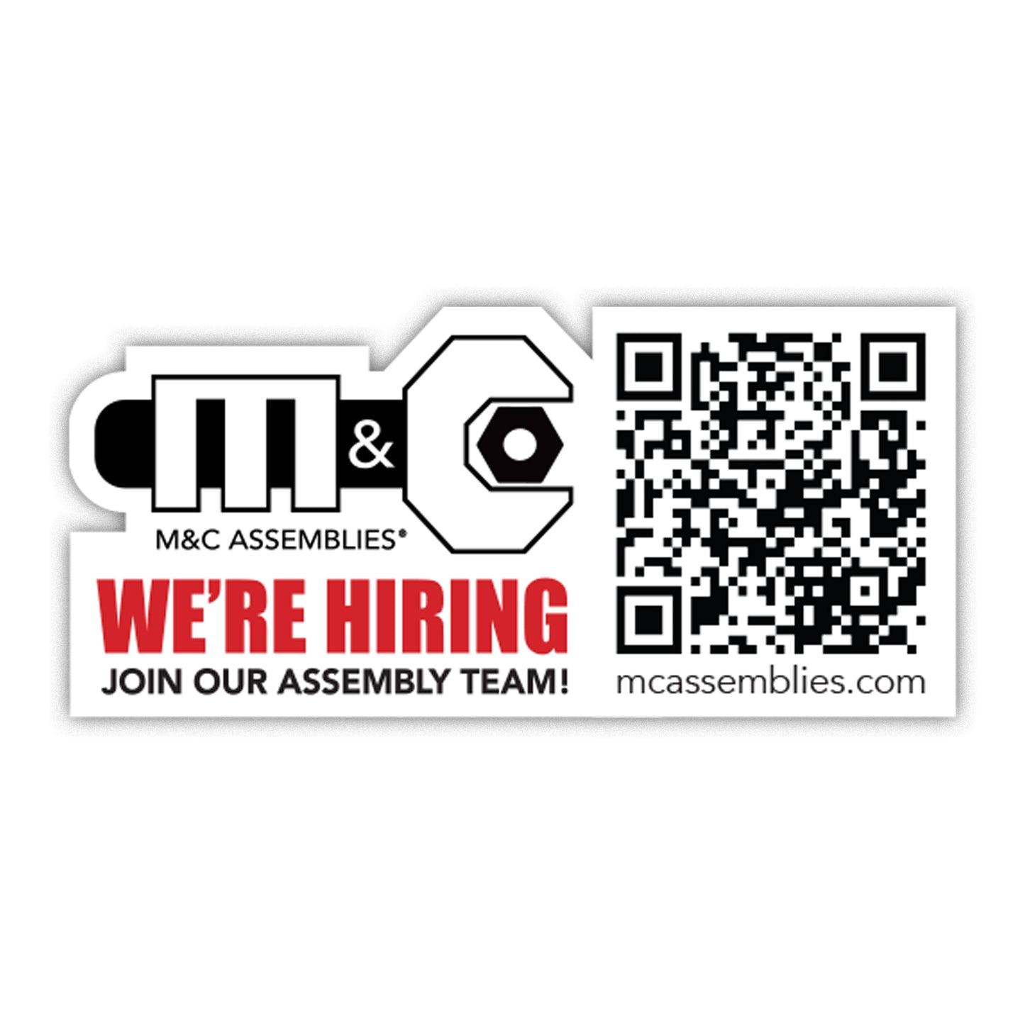 M&C "WE'RE HIRING" QR Code Sticker or Magnet