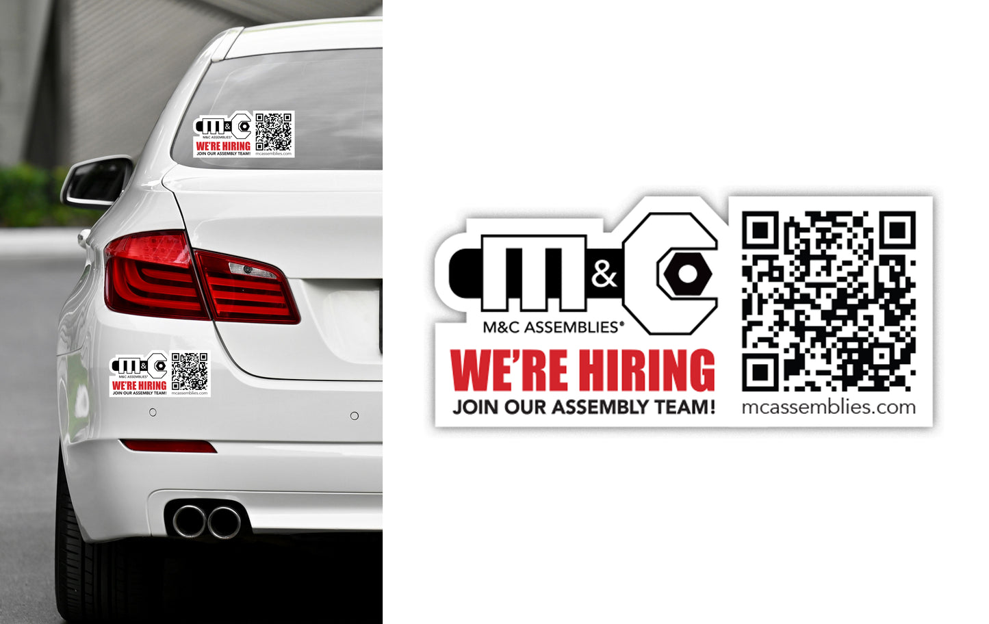 M&C "WE'RE HIRING" QR Code Sticker or Magnet